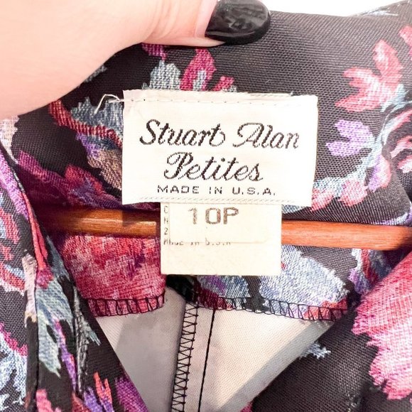 Vintage Purple and Black Floral Structured 80s Blazer Jacket - Picture 6 of 9